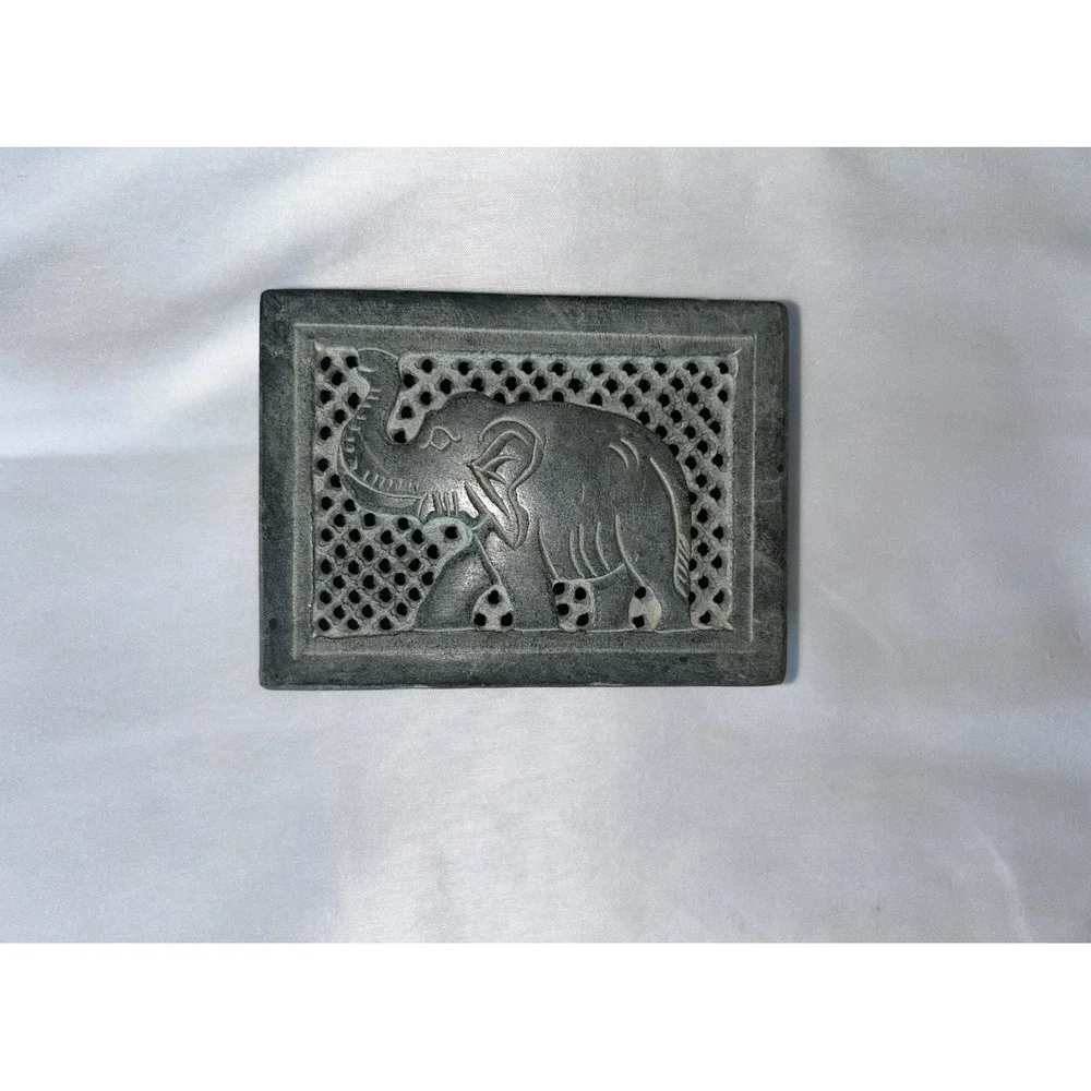 Vintage Hand Carved Elephant Soap Stone Box made in India, trinket, jewelry box